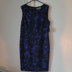 Kasper Midnight Blue and Black Floral Midi Dress